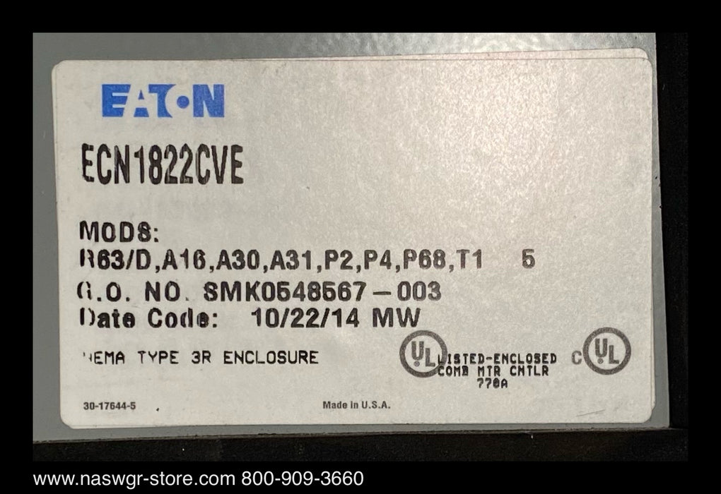 Eaton ECN1822CVE Freedom NEMA Enclosed Control Combination Non-Reversing Starter