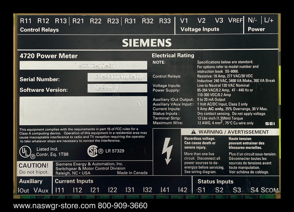 Siemens 4720 Power Meter - 120AC w/ Comms