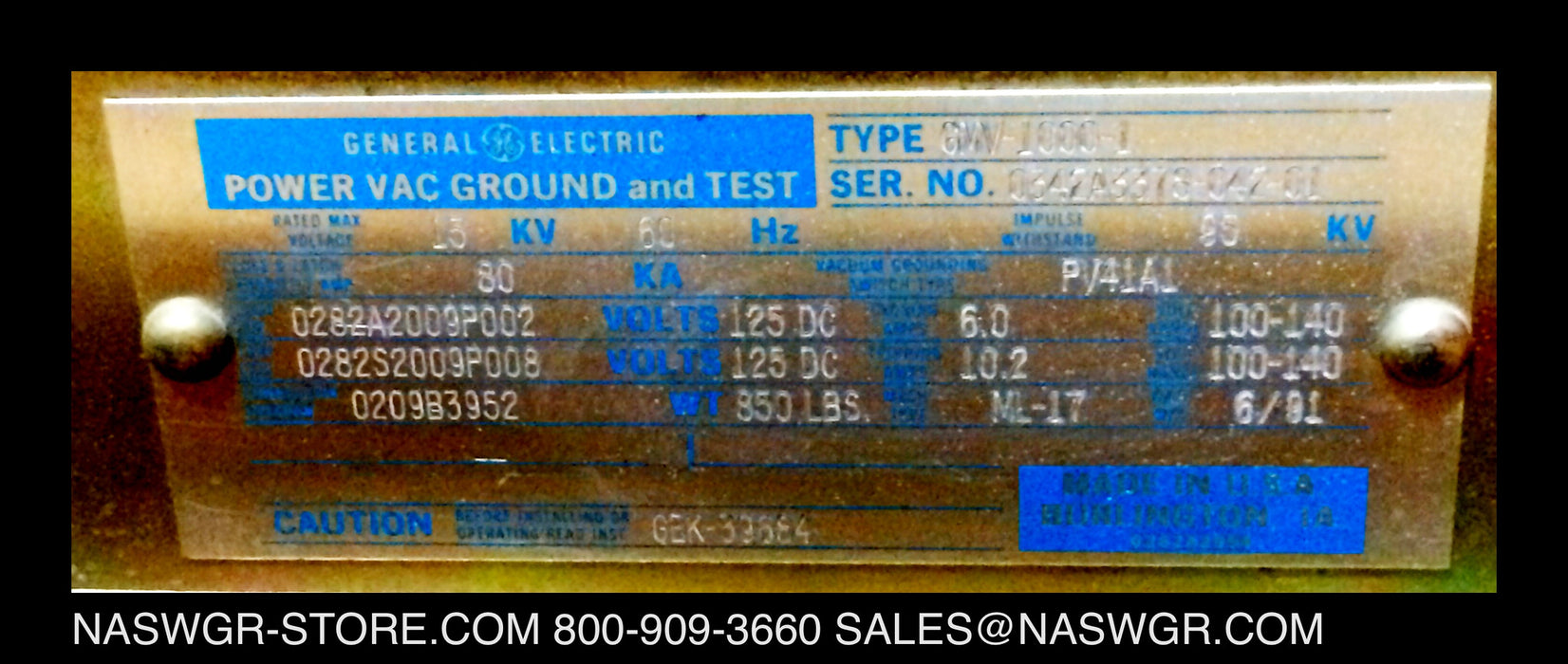 GE PowerVac GMV-1000-1 Ground and Test Device - 1200/2000/3000 Amp