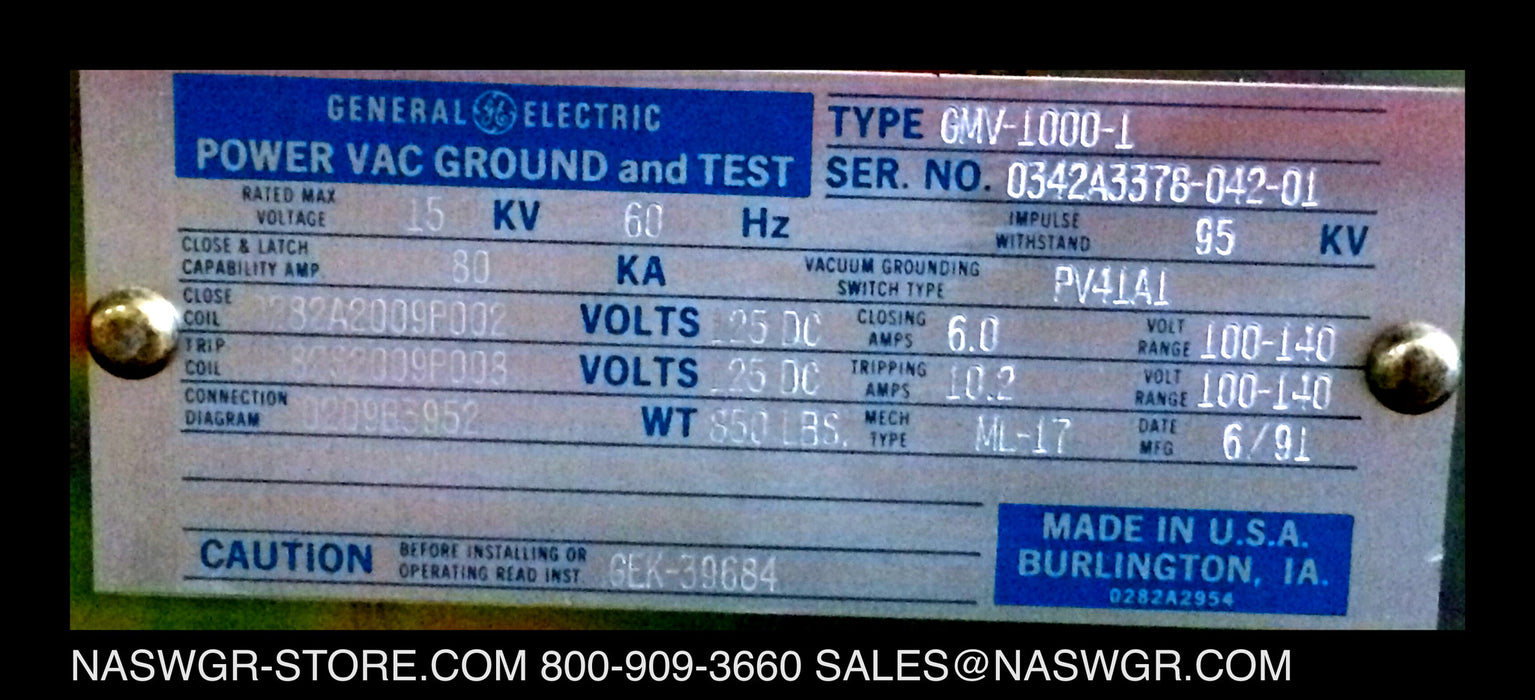 GE PowerVac GMV-1000-1 Ground and Test Device - 1200/2000/3000 Amp