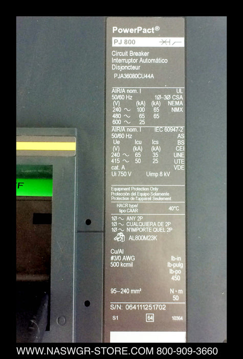 Square D PowerPacet PJ800 Circuit Breaker - 800 Amp