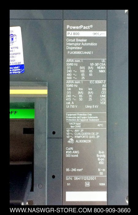 Square D PowerPact PJ800 Breaker ~ 800 Amp