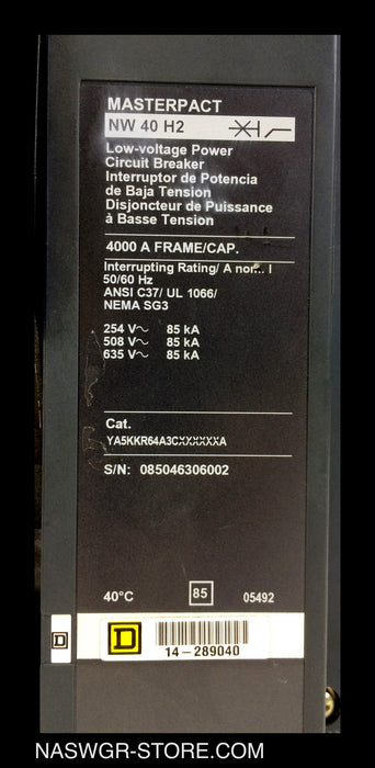 Square D MasterPact NW40H2 Circuit Breaker (M/O,D/O) - 4000 Amp