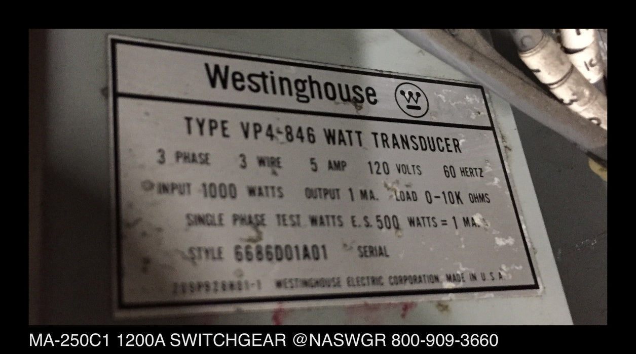 MA-250C1 Switchgear ~ Allis Chalmers MA-250C1 1200 Amp Switchgear