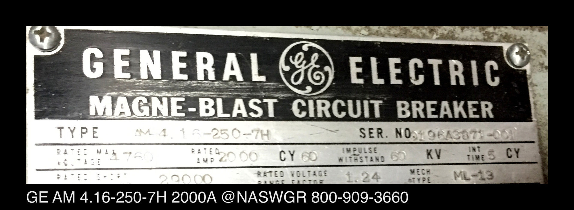 GE Magneblast AM4.16-250-7H Circuit Breaker (E/O,D/O) - 2000 Amp