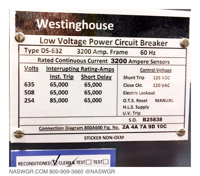 Westinghouse DS-632 Circuit Breaker,  E/O D/O 3200A