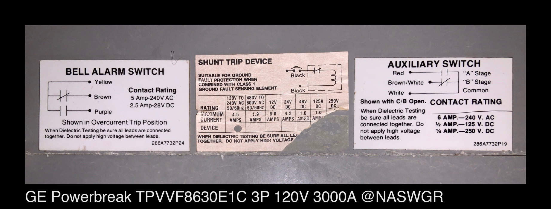 GE TPVVF8630E1C Power Break ~ 3000 Amp