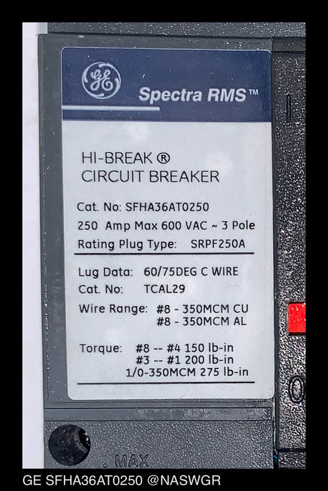 GE Spectra RMS SFHA36AT0250 Circuit Breaker - 200 Amp