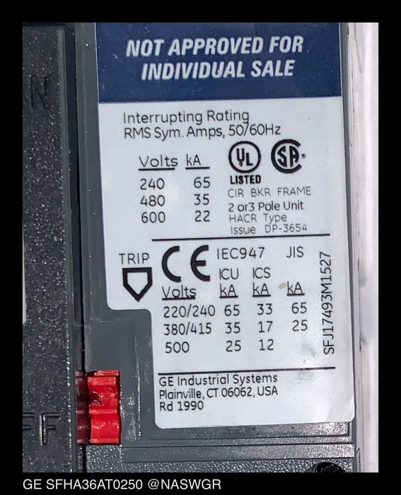 GE Spectra RMS SFHA36AT0250 Circuit Breaker - 200 Amp