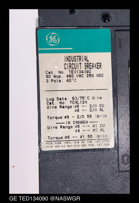 General Electric TED134090 Molded Case Circuit Breaker - 90 Amp