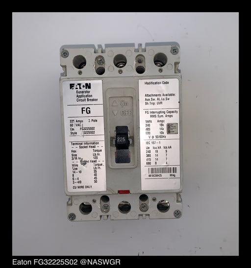 Eaton FG3225S02 Engine Generator Circuit Breaker - 225 Amp