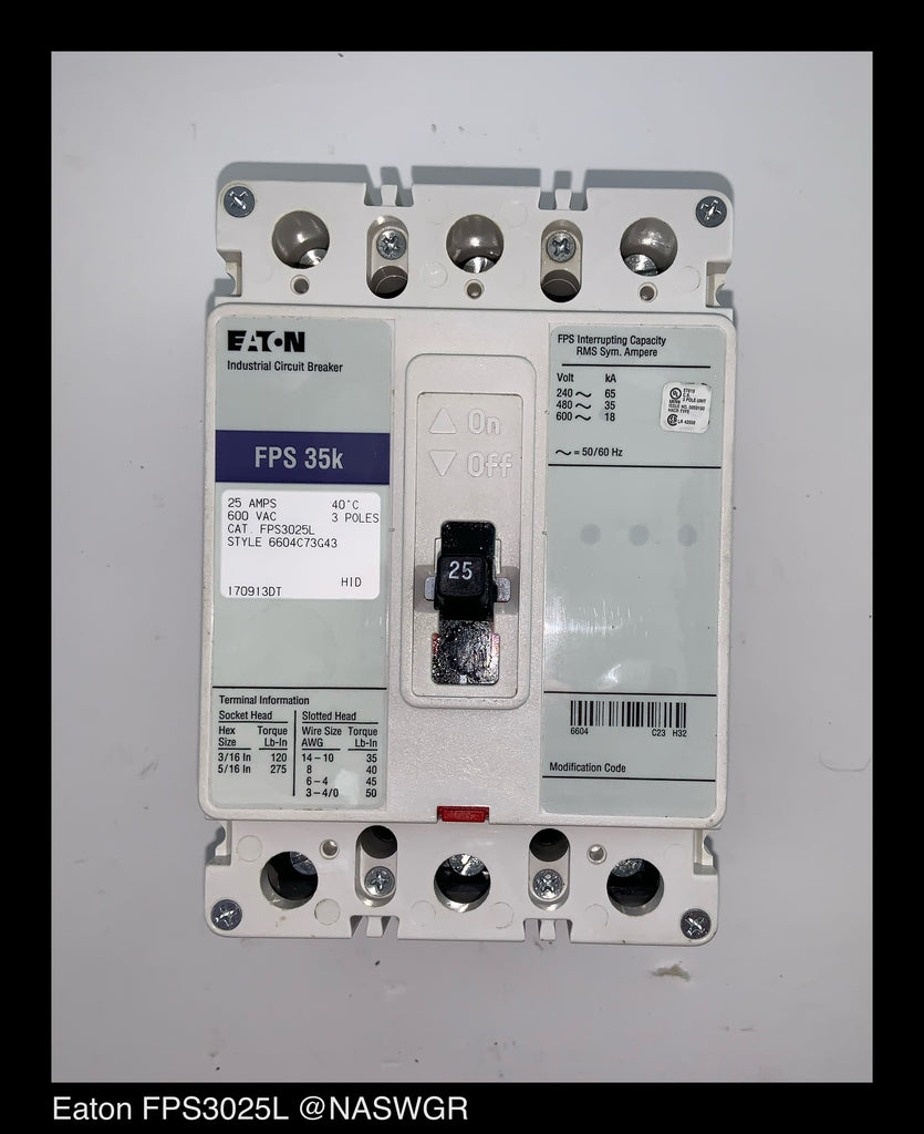 Eaton FPS3025L Molded Case Circuit Breaker - 25 Amp - Unused Surplus
