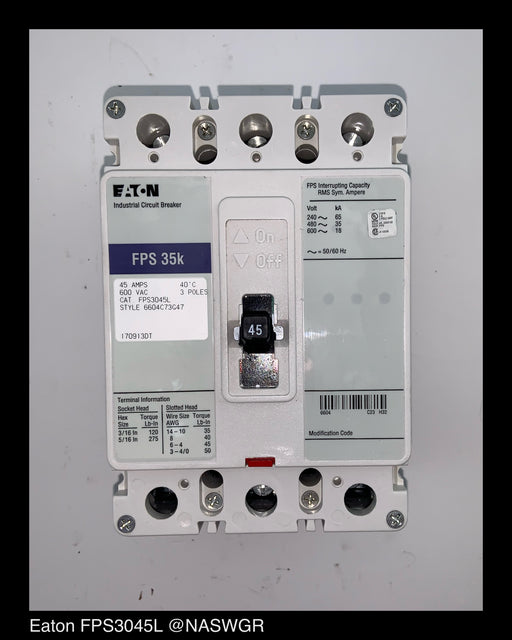 Eaton FPS3045L Molded Case Circuit Breaker - 45 Amp - Unused Surplus