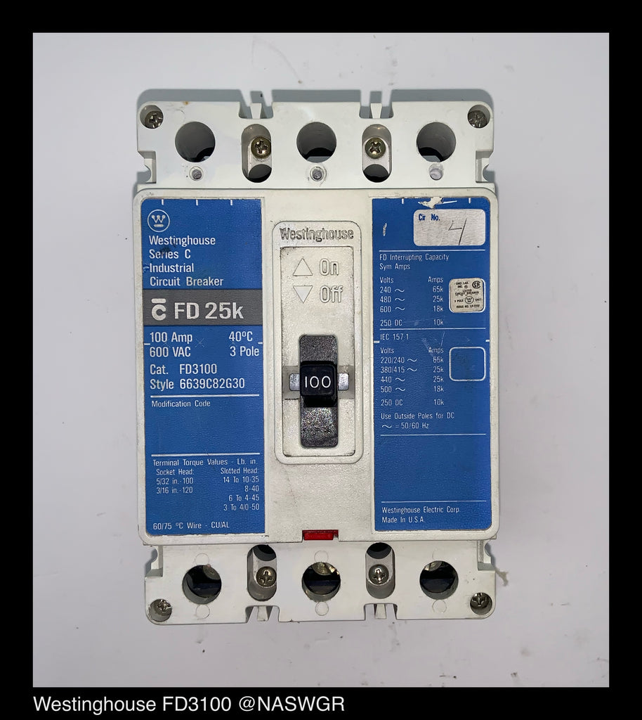 Westinghouse FD3100 Molded Case Circuit Breaker - 100 Amp
