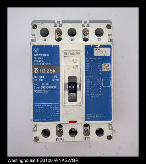 Westinghouse FD3100 Molded Case Circuit Breaker - 100 Amp