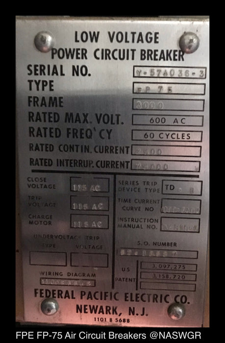 Federal Pacific FP-75 Circuit Breaker (E/O,D/O) - 3000 Amp