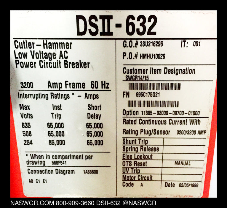 Cutler-Hammer DSII-632 Circuit Breaker (M/E/O,D/O) - 3200 Amp