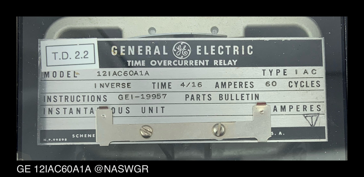 GE 12IAC60A1A Time Overcurrent Relay