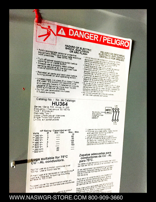 Square D HU364 Safety Switch ~ 200 Amp