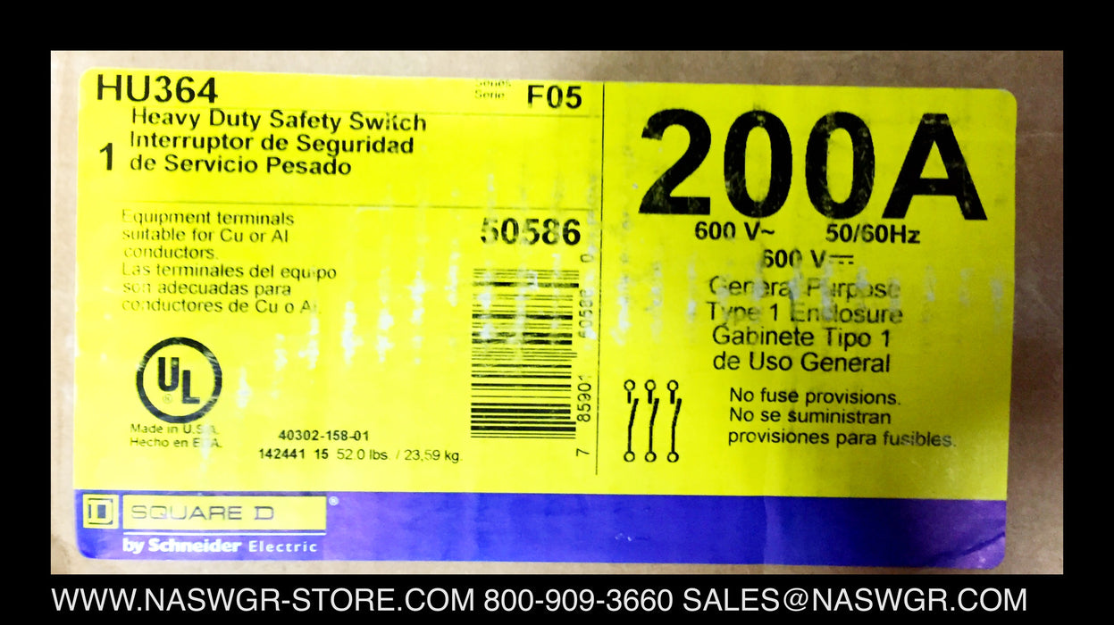 Square D HU364 Safety Switch ~ 200 Amp