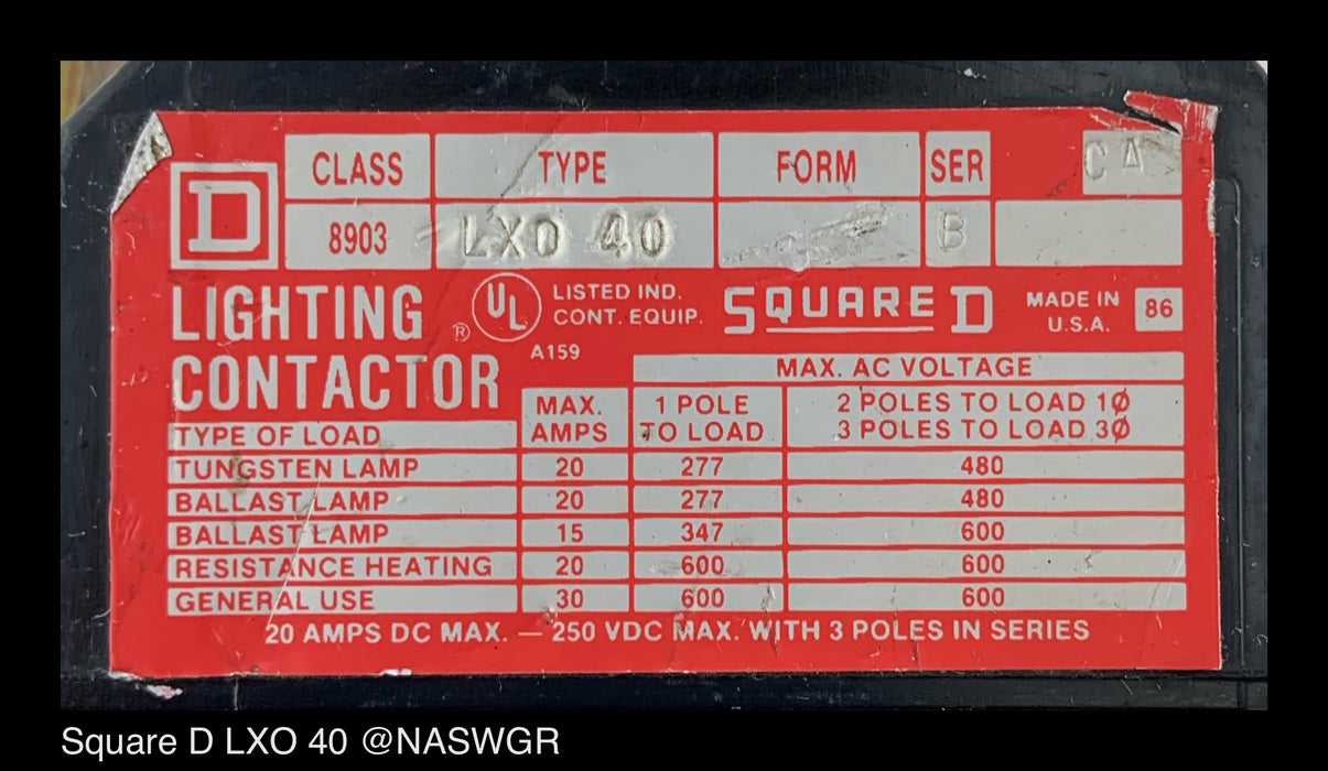 Square D LXO 40 Lighting Contactor
