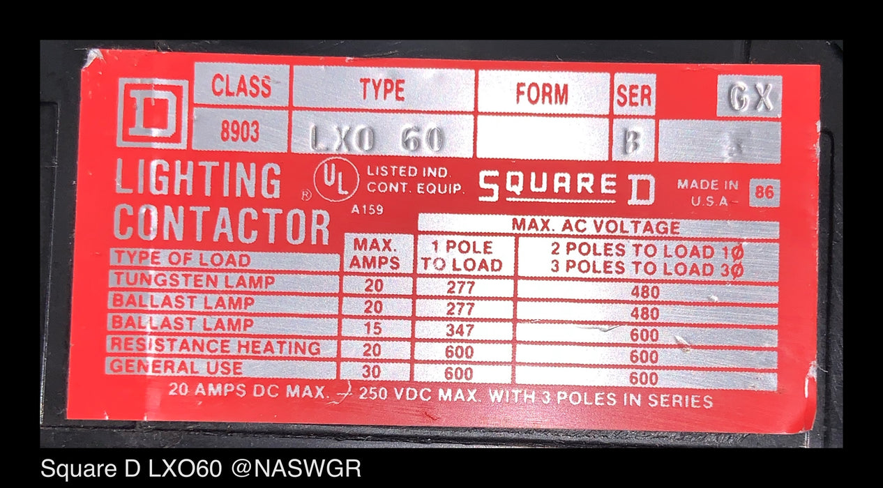 Square D LXO60 Lighting Contactor