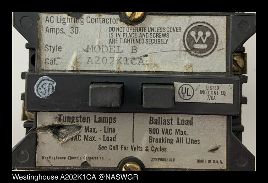 Westinghouse A202K1CA A.C. Lighting Contactor
