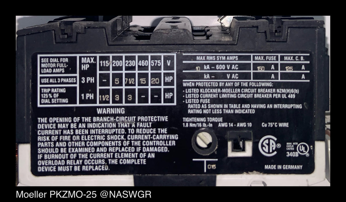 Moeller PKZMO-25 Molded Case Circuit Breaker