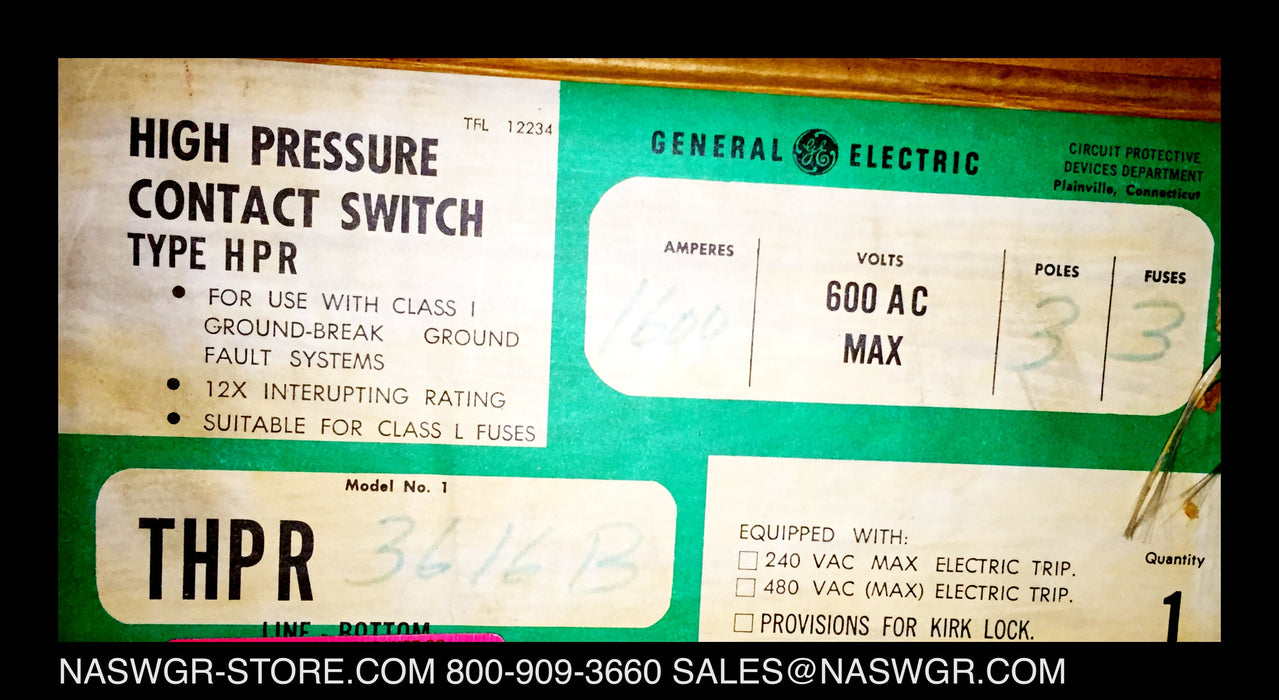 THPR3612B ~ GE THPR3612B High Pressure Contact Switch 1200 amp