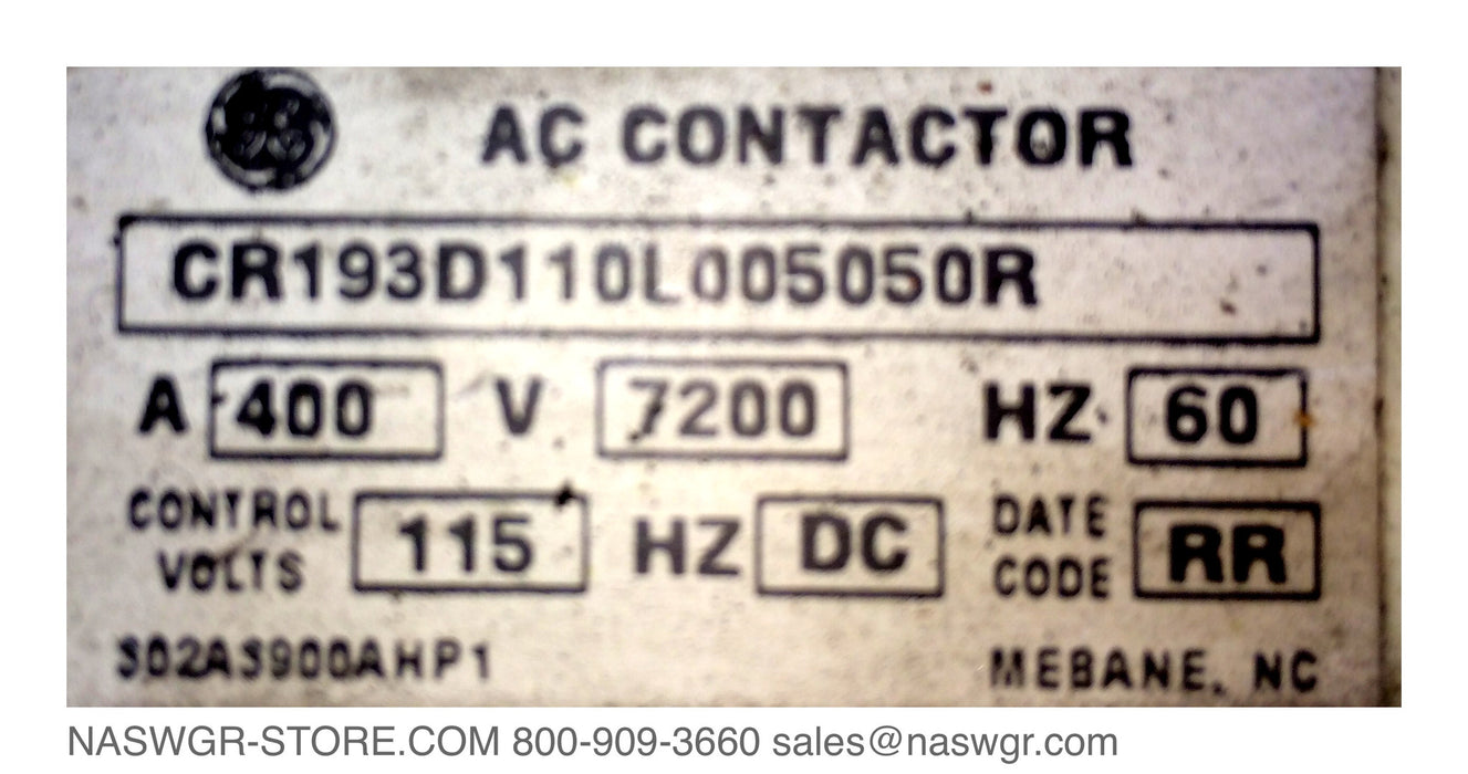 CR193B110L005050U ~ GE CR193 Contactor ~ GE Limitamp Vacuum CR193