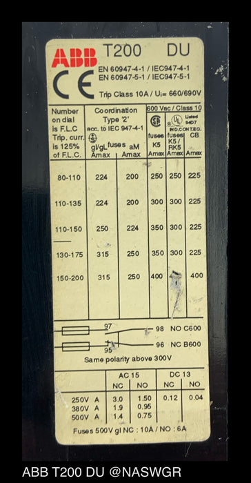 ABB T200 DU Overload Relay