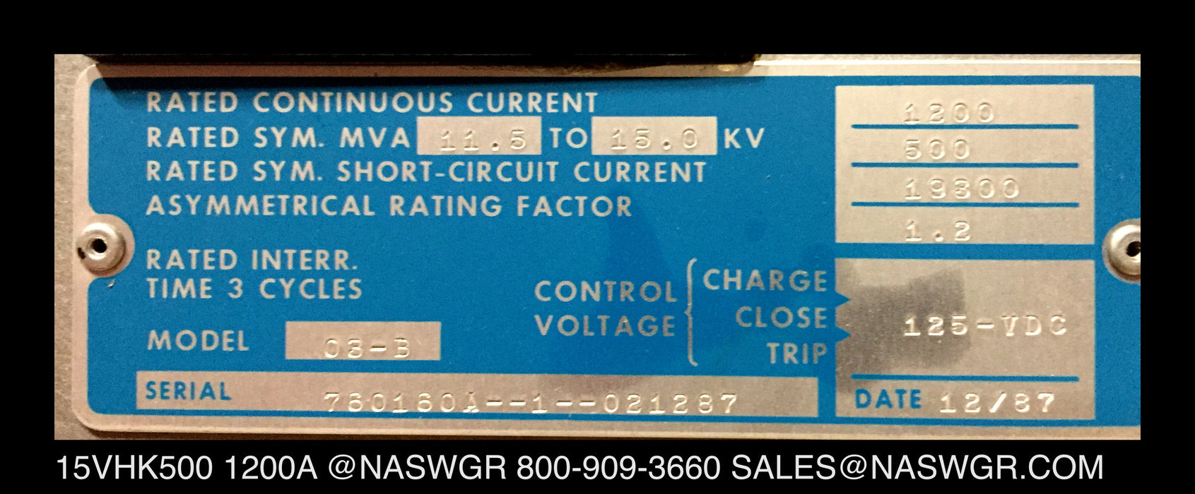 BBC/ITE 15VHK500 Vacuum Circuit Breaker (E/O,D/O) - 1200 Amp