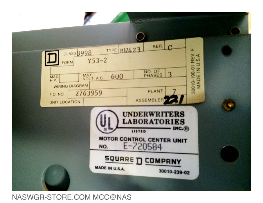 Square D Model 4 Size 1 15 amp Circuit Breaker Feeder MCC ~ FHL36015 Grey Label
