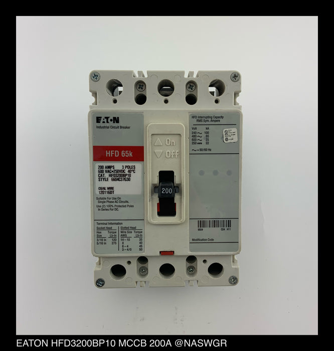 Eaton HFD3200BP10 Molded Case Circuit Breaker - 200 Amp