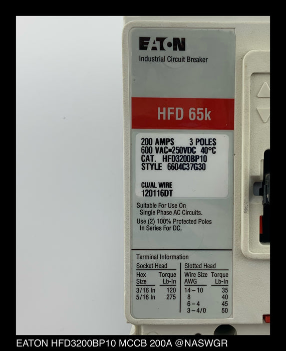 Eaton HFD3200BP10 Molded Case Circuit Breaker - 200 Amp