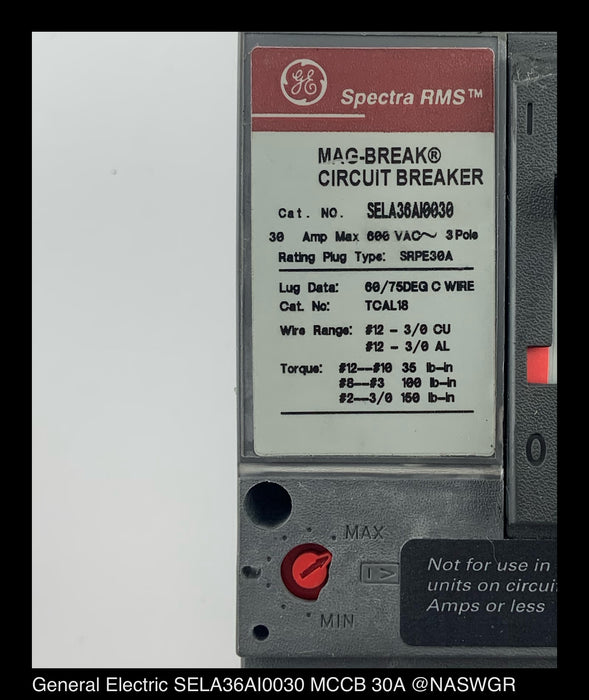 GE Spectra RMS SELA36AI0030 Circuit Breaker - 20 Amp
