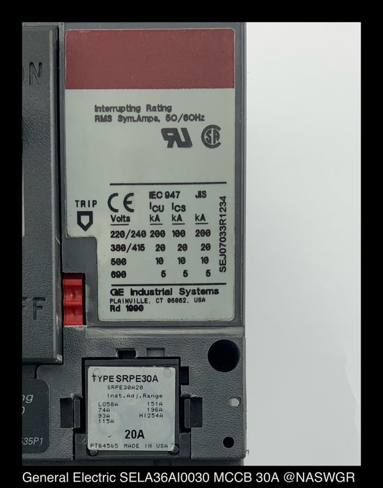 GE Spectra RMS SELA36AI0030 Circuit Breaker - 20 Amp