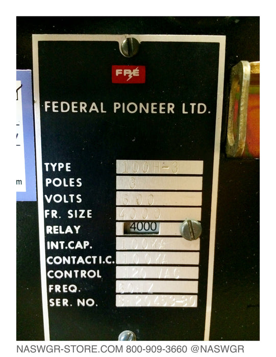 Federal Pioneer 100H-3 Circuit Breaker (E/O,D/O) - 4000 Amp