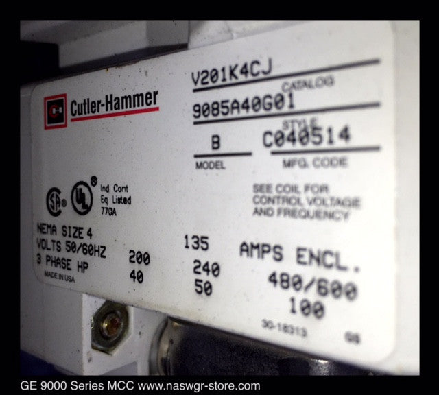 GE E9000 SIZE 4 COMBINATION ~ GE 9000 SERIES BREAKER STYLE COMBINATION MCC BUCKETS 30"