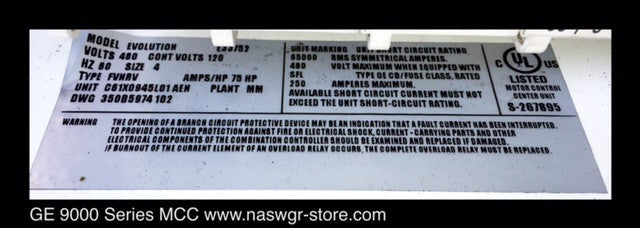 GE E9000 SIZE 4 COMBINATION ~ GE 9000 SERIES BREAKER STYLE COMBINATION MCC BUCKETS 30"