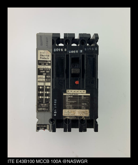 ITE E43B100 Molded Case Circuit Breaker W/501E60 Shunt Trip ~ 100 Amps