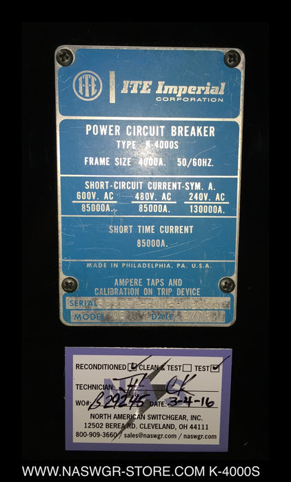 ITE K-4000S Circuit Breaker (E/O,D/O) - 4000 Amp