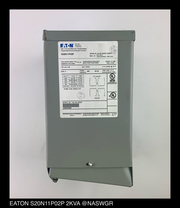 Eaton S20N11P02P Dry Type Distribution Transformer - 240x480:120/240v