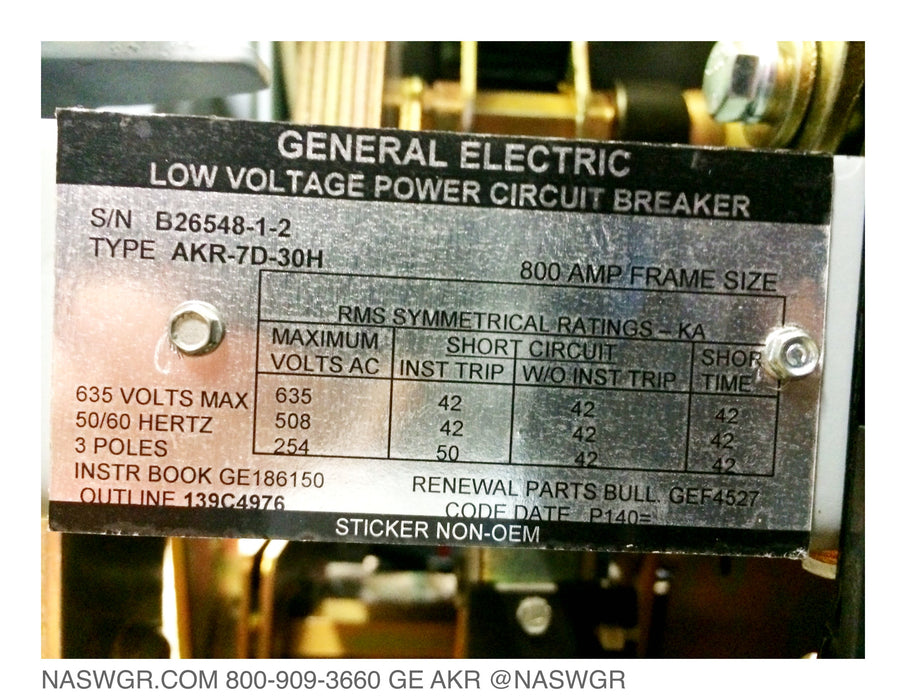 General Electric AKR-7D-30H Circuit Breaker (M/O,D/O) - 800 Amp