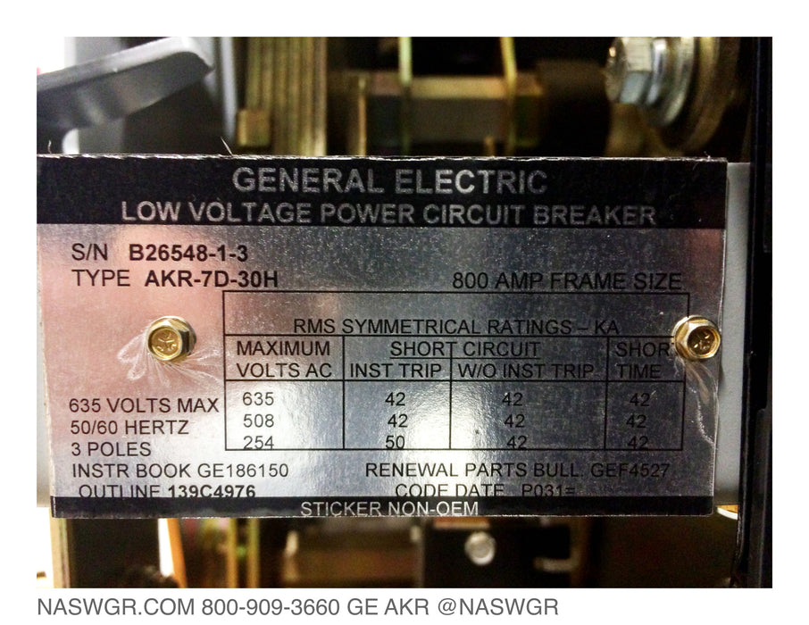 General Electric AKR-7D-30H Circuit Breaker (E/O,D/O) - 800 Amp