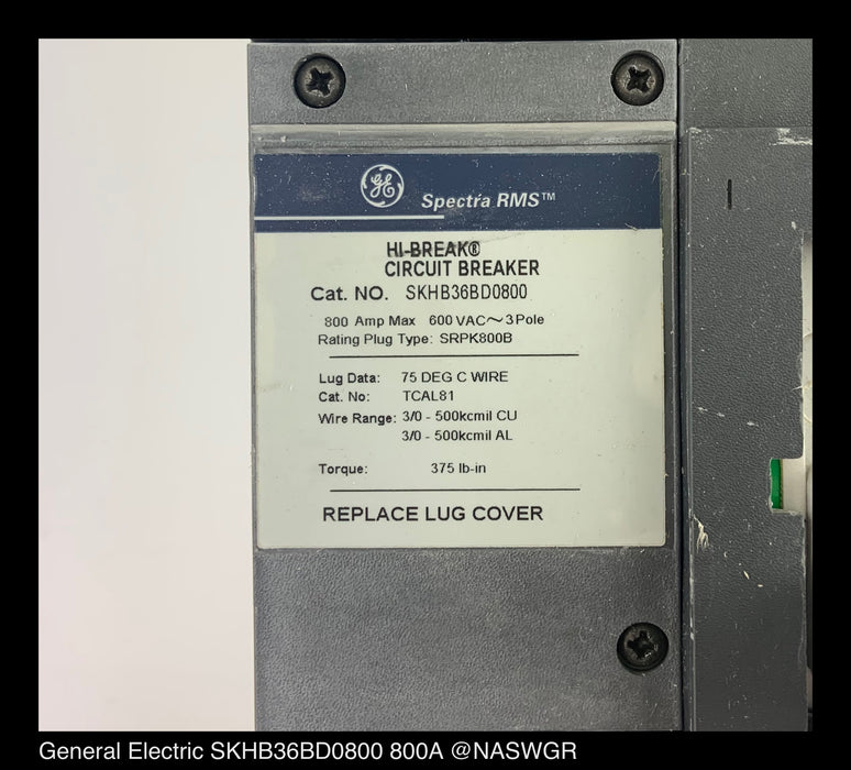 General Electric SKHB36BD0800 Molded Case Circuit Breaker ~ 800 A