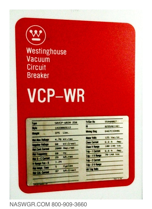 Westinghouse 50VCP-WR250 Circuit Breaker ~ Allis Chalmers MA-250 Circuit Breaker