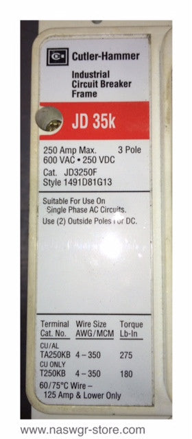Cutler-Hammer JD3250F Molded Case Circuit Breaker - 250 Amp