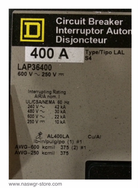 Square D LAP36400 Molded Case Circuit Breaker - 400 Amp