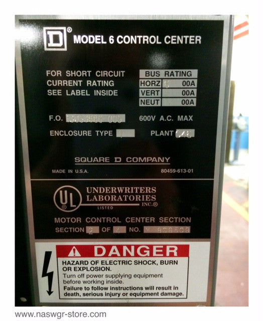 Square D Model 6 Size 5 Combination MCC ~ 8536SG01H20S